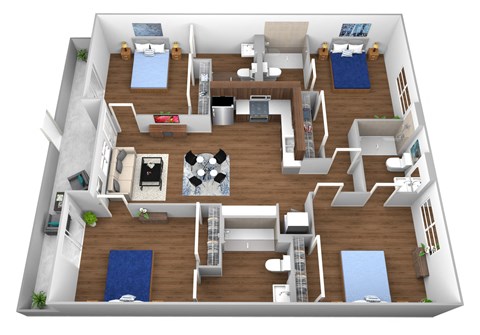 Floor plan for 4 beds, 4 baths, 1114 sqft